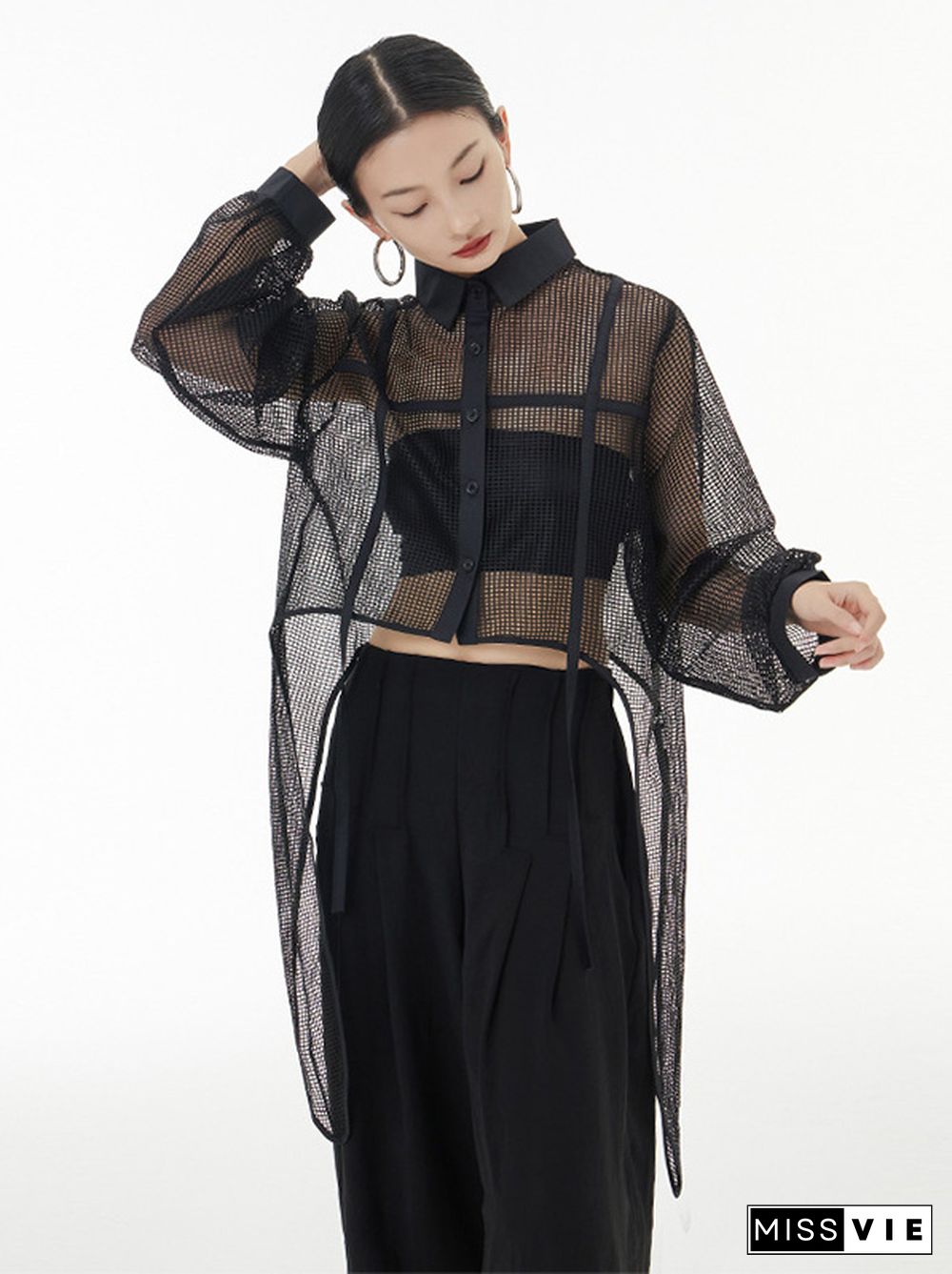 Stylish Long Sleeves Loose Mesh See-Through Sun Protection Blouses&Shirts Tops