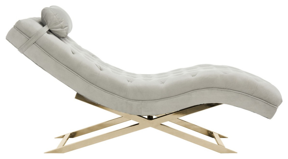 Boyd Chaise W/ Headrest Pillow Gray/ Gold   Contemporary   Indoor Chaise Lounge Chairs   by Peachtree Fine Furniture  Houzz