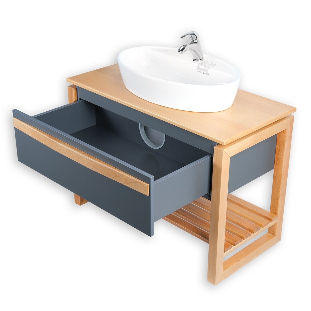 Giallo Rosso Bali 40 Inch Modern Freestanding Bathroom Vanity with Vessel Sink   No Mirror (Gray Oak)