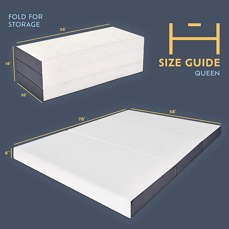 Heyward 6” Trifold Mattress Queen Size， Machine Washable Memory Foam Mattress