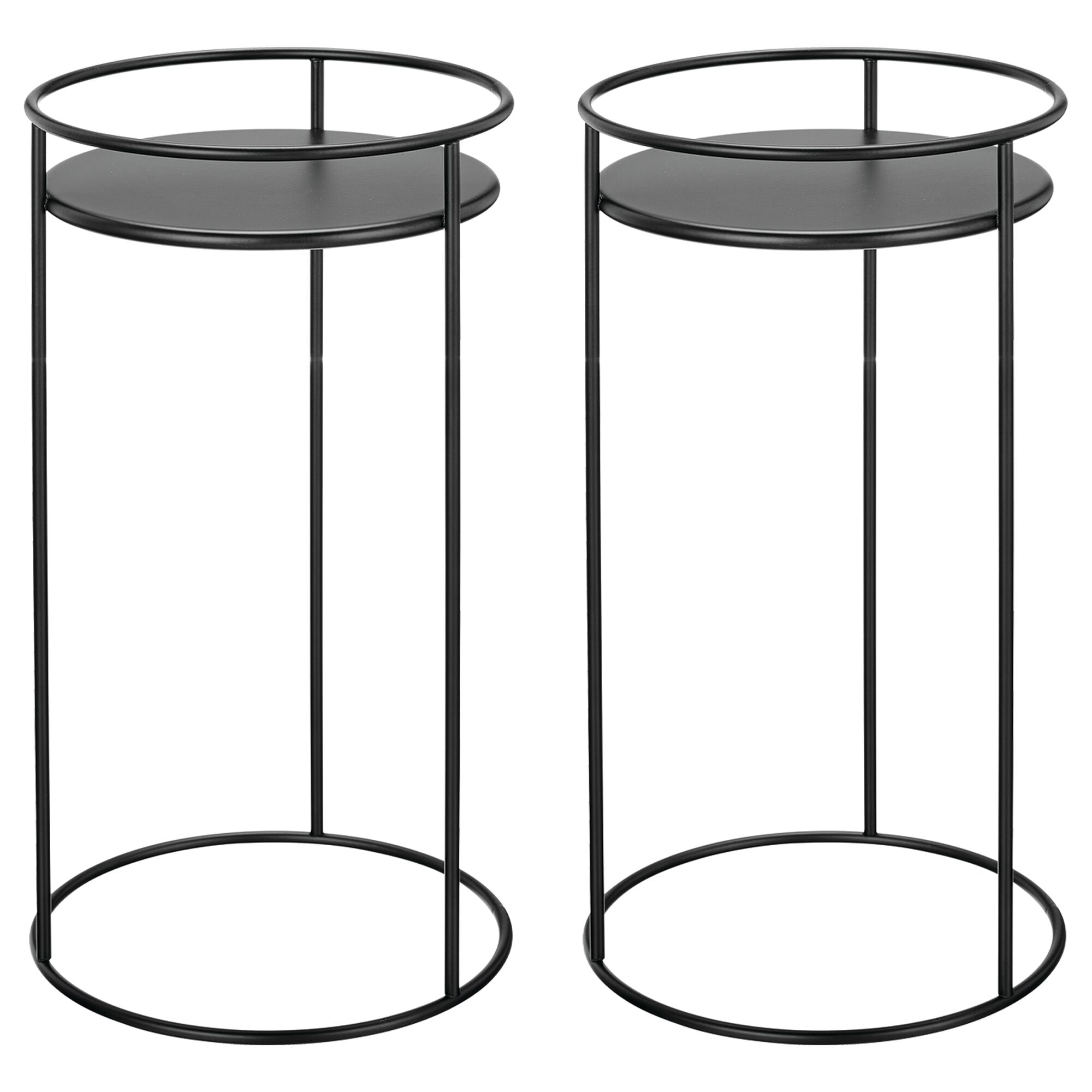 mDesign Metal 15-Inch Tall Circular Plant Stand, Planter Holder Contemporary Design Round Tray for Table, Garden; Holds Indoor/Outdoor Plants, Flower Pot - Concerto Collection - 2 Pack - Matte Black