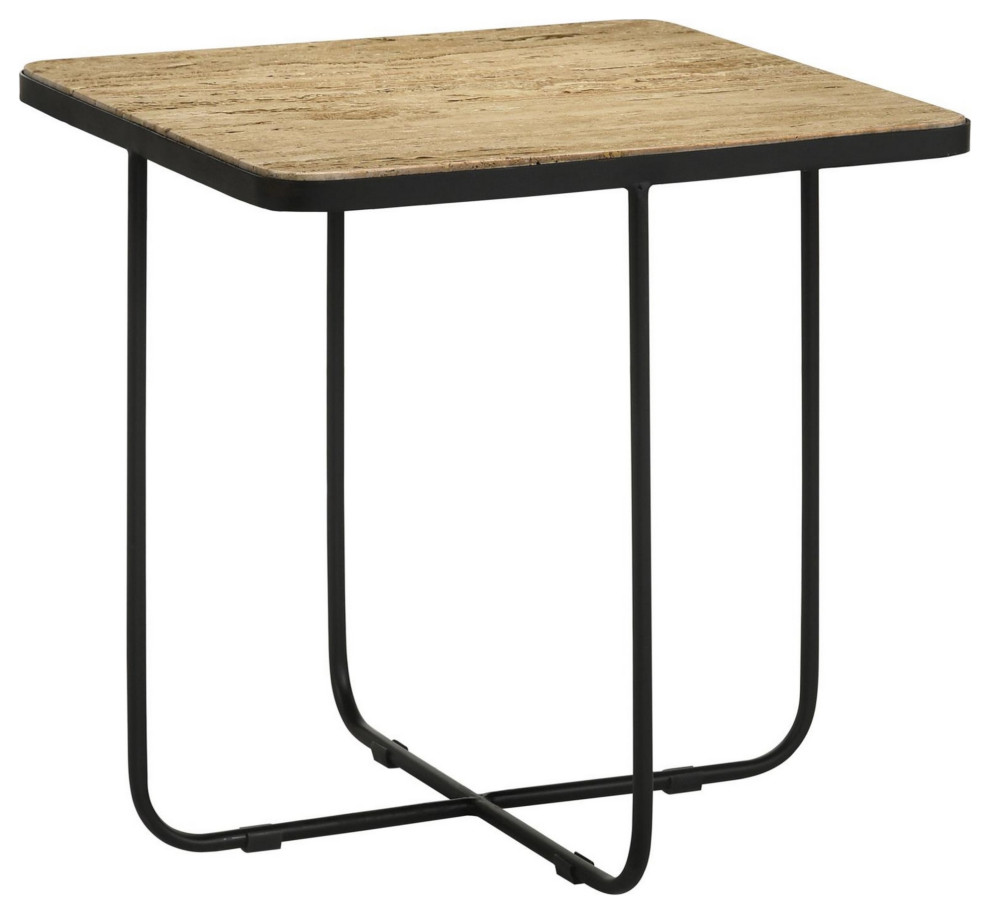 24 quotSquare Accent Side End Table  Iron  Travertine Marble Top  Black   Side Tables And End Tables   by VirVentures  Houzz