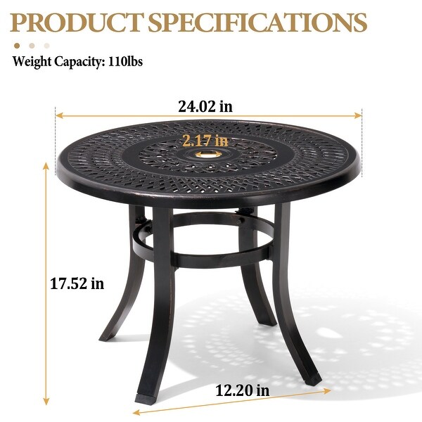 Cast Aluminum Patio Side Table Outdoor Round Table with Umbrella Hole