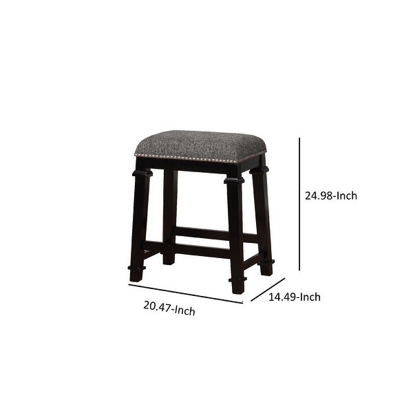 Transitional Wooden Counter Stool with Nailhead Trims， Black and Gray