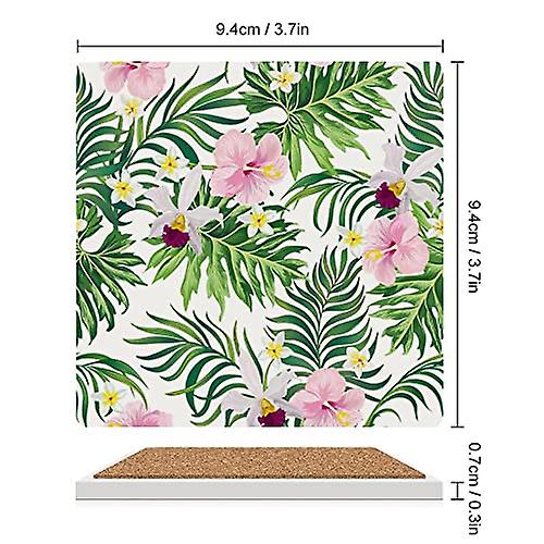 Colourlife Square Drink Coasters 6 Pcs Exotic Pattern With Tropical Flowers Absorbent Ceramic Coffee Coasters For Drinks With Cork Base Housewarming G