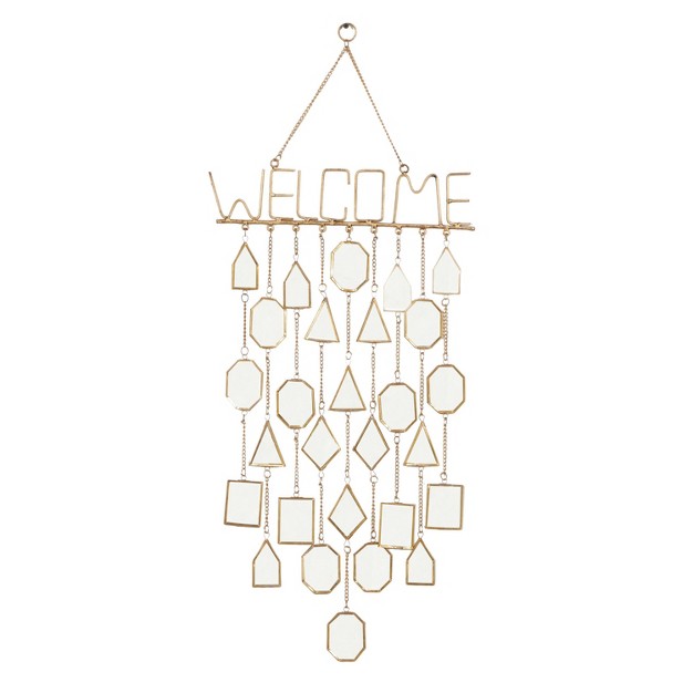 Iron Eclectic Welcome Windchime White Olivia amp May Gold Mirror Accents Indoor Use Handcrafted In India