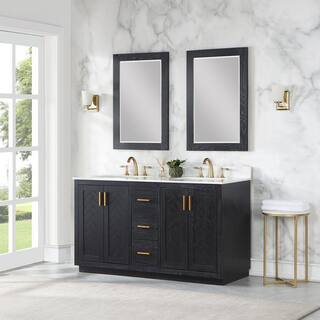 Altair Gazsi 60 in. W x 22 in. D x 34 in. H Bath Vanity in Black Oak with Grain White Composite Stone Top 543060-BO-GW-NM