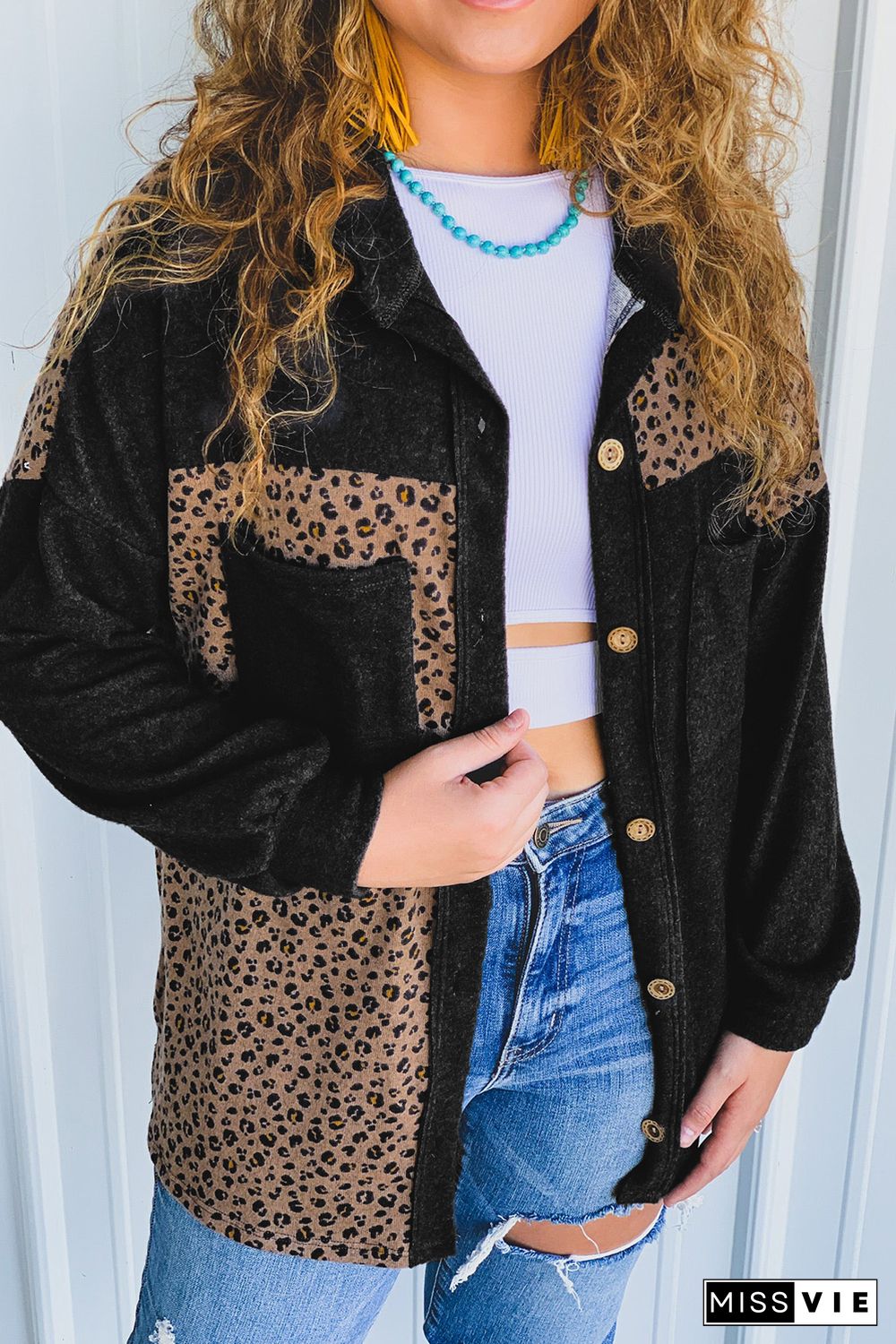 Leopard Patchwork Shacket Jacket