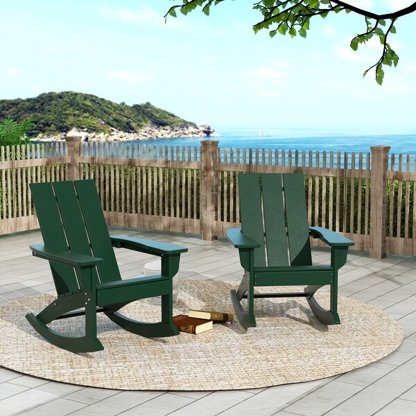 Polytrends Shoreside Modern EcoFriendly All Weather Poly Adirondack Rocking Chairs (Set of 2)