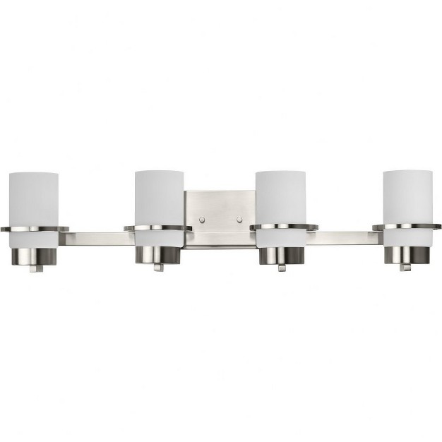 Progress Lighting Reiss 4 light Vanity Light Brushed Nickel White Glass Shades