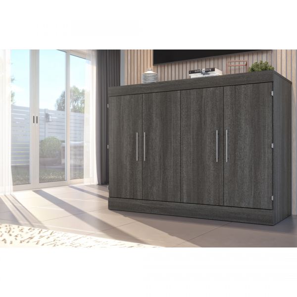 Bestar Nebula Full Cabinet Bed with Mattress in Bark Gray