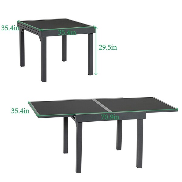 VredHom Outdoor Tempered Glass Top Aluminum Extendable Dining Table