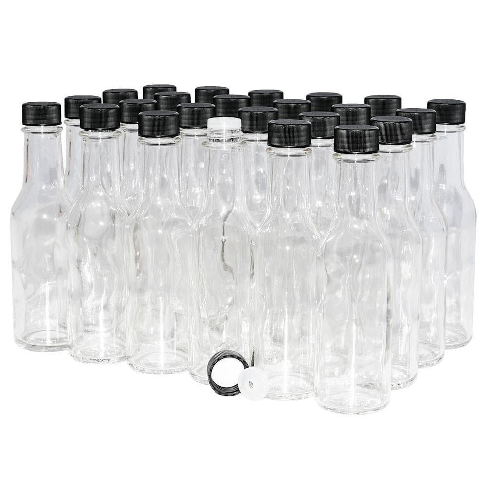 5 oz. Clear Glass Hot Sauce Bottle with Black Foam-Lined Cap and Orifice Reducer (24/414) (V1)-24 (V1)