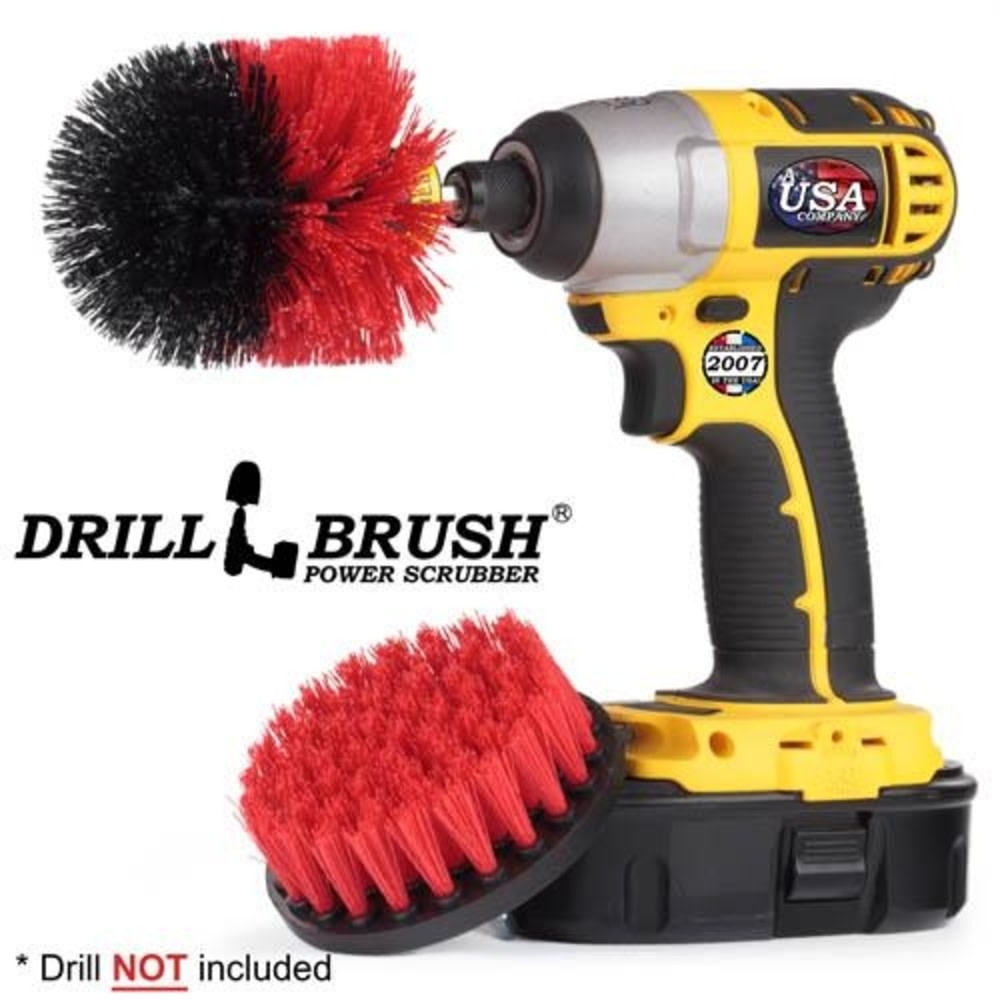 Drill Brush Outdoor and Patio Cleaning Kit Stiff Nylon Bristles， 2pc