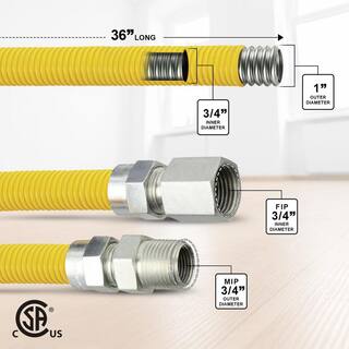 The Plumber's Choice 36 in. Flexible Gas Connector Yellow Coated Stainless Steel for Tankless Water Heater 1 in. O.D. with 34 in. Fittings YC34-FTGC-36P