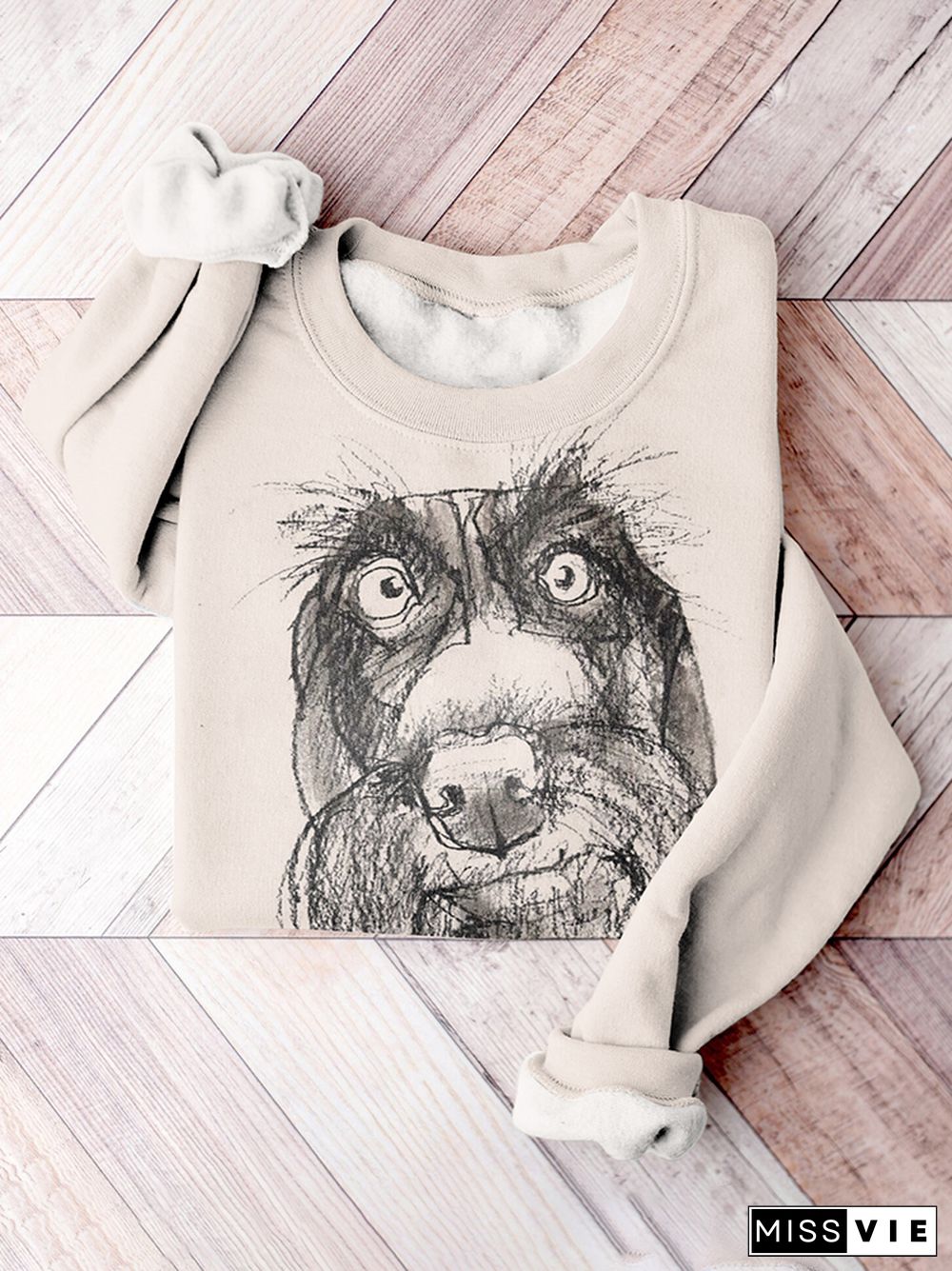 Dog Print Crew Neck Long Sleeve Sweatshirt