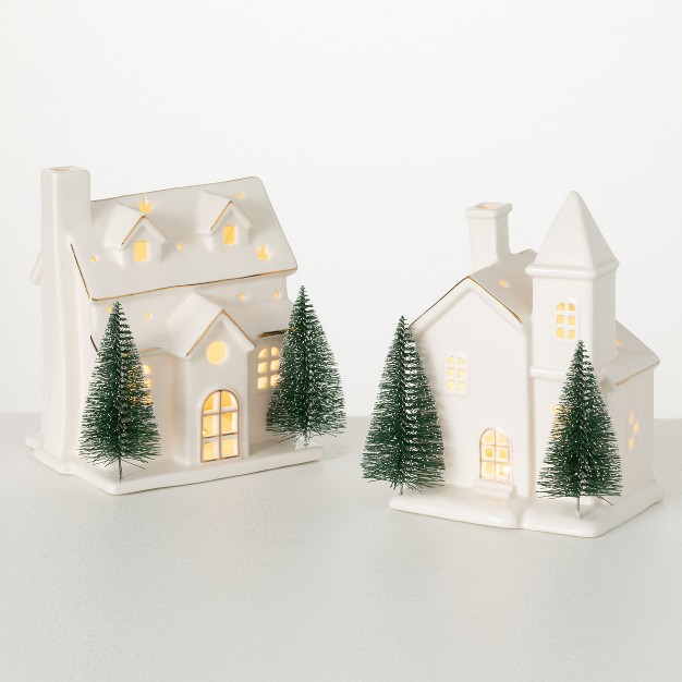 7 quot h Sullivans Lighted Porcelain House Set Of 2 White