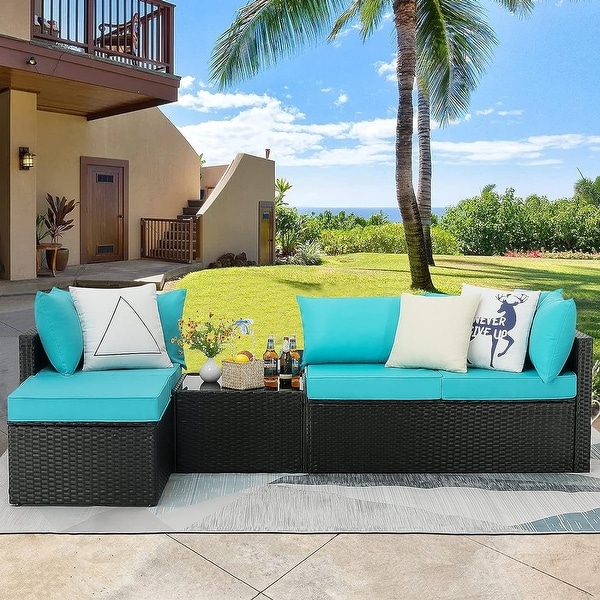 Bossin Patio Furniture Sets Outdoor Sectional Sofa All Weather PE Rattan Patio Conversation Set