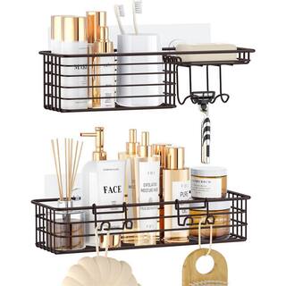 Dracelo Wall Mounted Bathroom Shower Caddies Coner Storage Shelves with Soap Dish and Hooks in Bronze 2-Pack B088R3KFYN