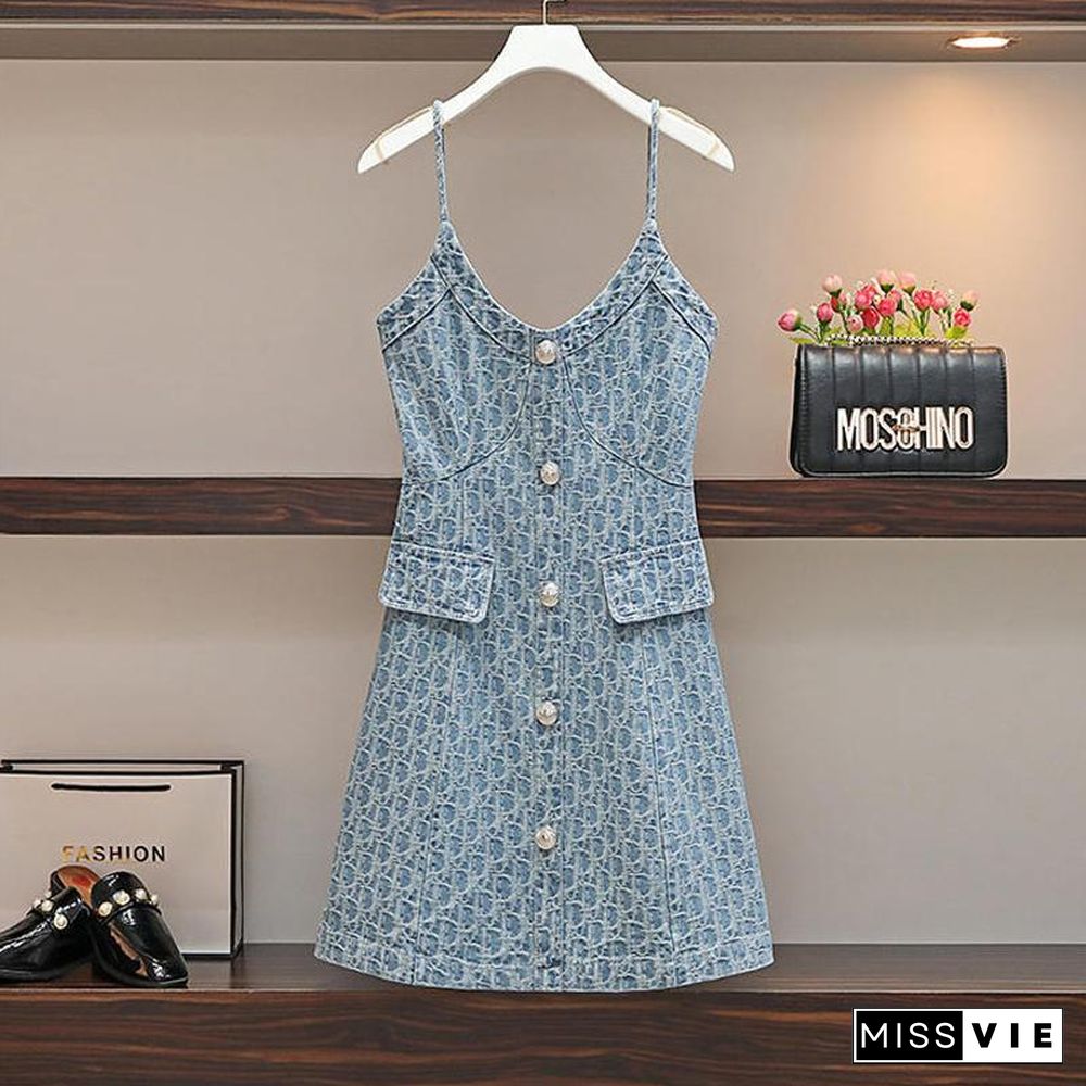 Basic Tee+Denim Cami Dress P10138