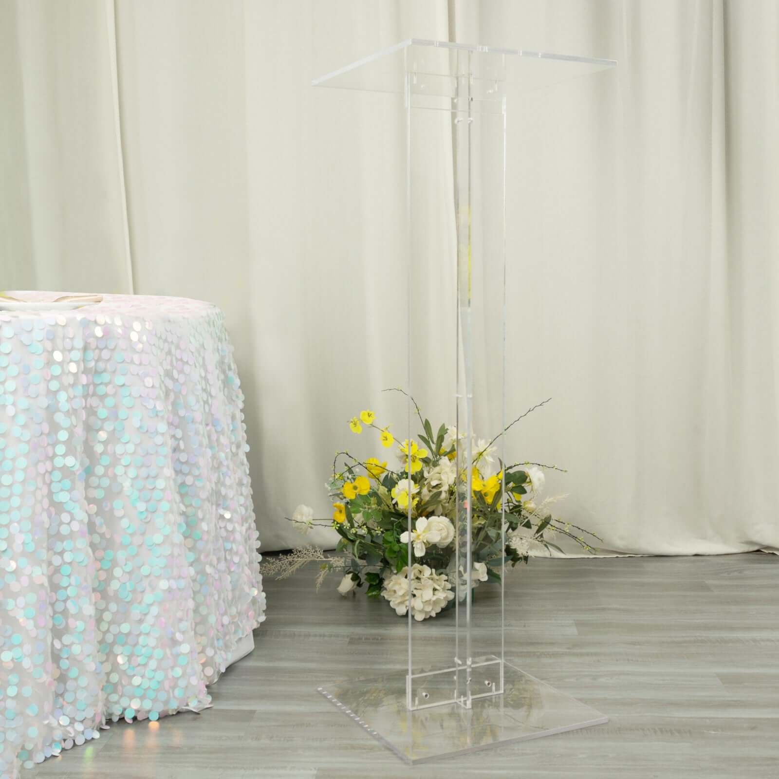 Heavy Duty Acrylic Wedding Aisle Display Stands with Square Bases, Clear Plexiglass Flower Pedestal Stand 10mm Thick Plate 46