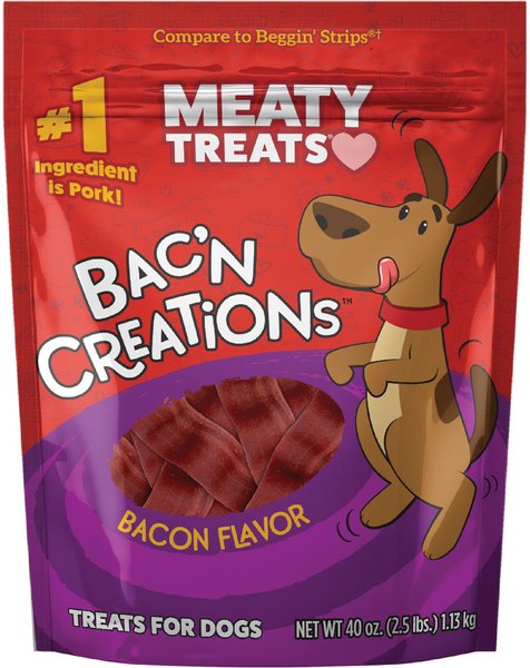 Meaty Treats Bac'n Creations Bacon Flavor Dog Treats， 40-oz bag