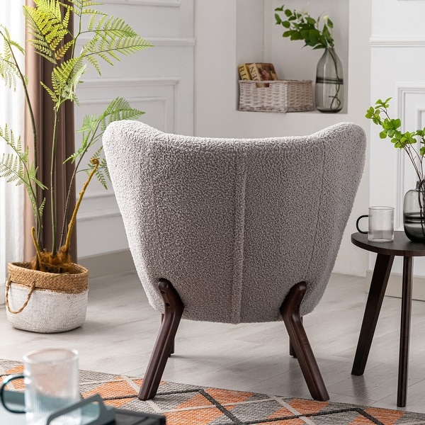 Modern Accent Chair with Lambskin Sherpa Wingback Tufted Side， Solid Wood Legs