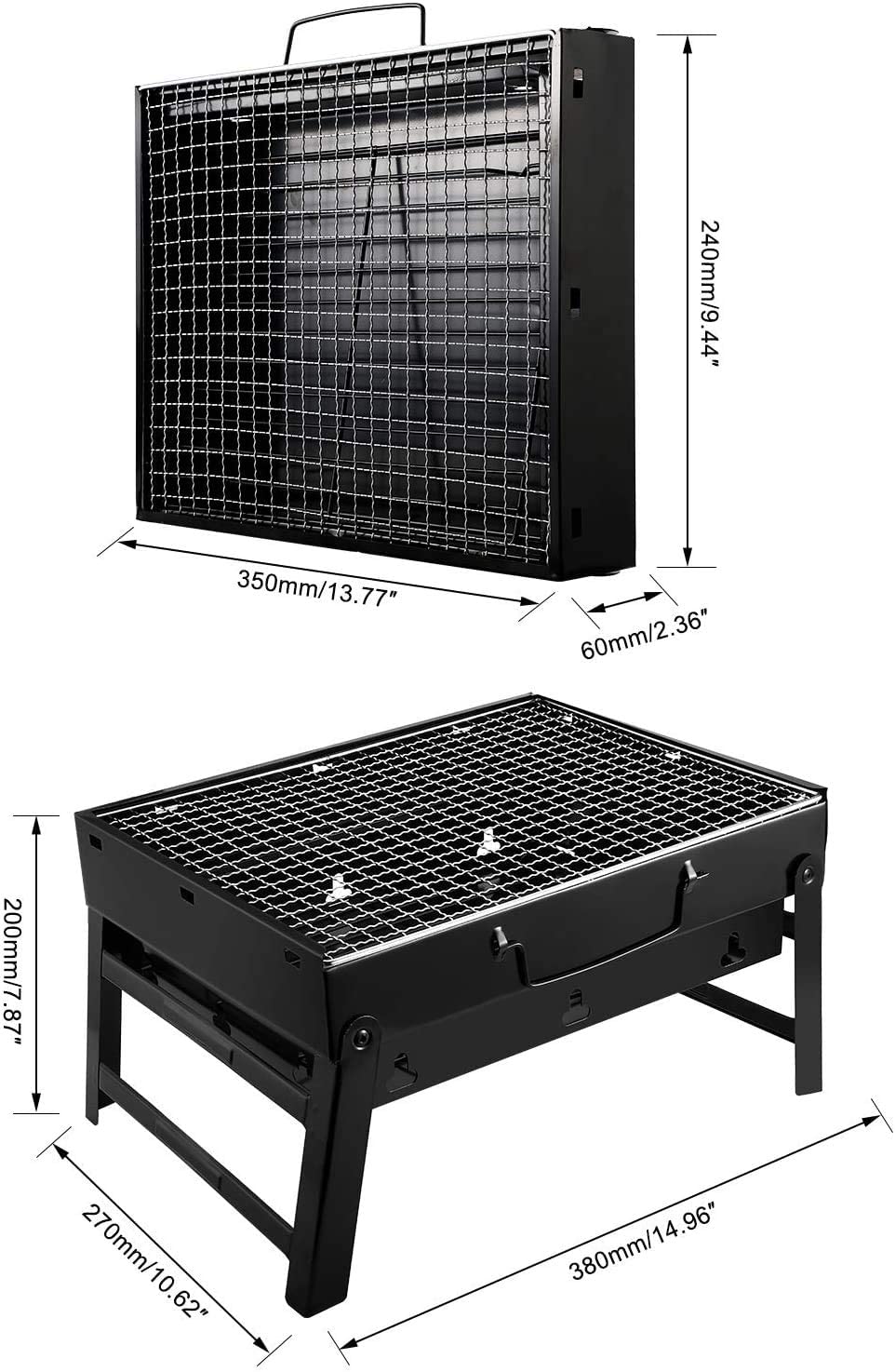 Charcoal Grills Barbecue Portable BBQ Stainless Steel Folding Grill Tabletop Outdoor Smoker BBQ for Picnic Garden Terrace Camping Travel