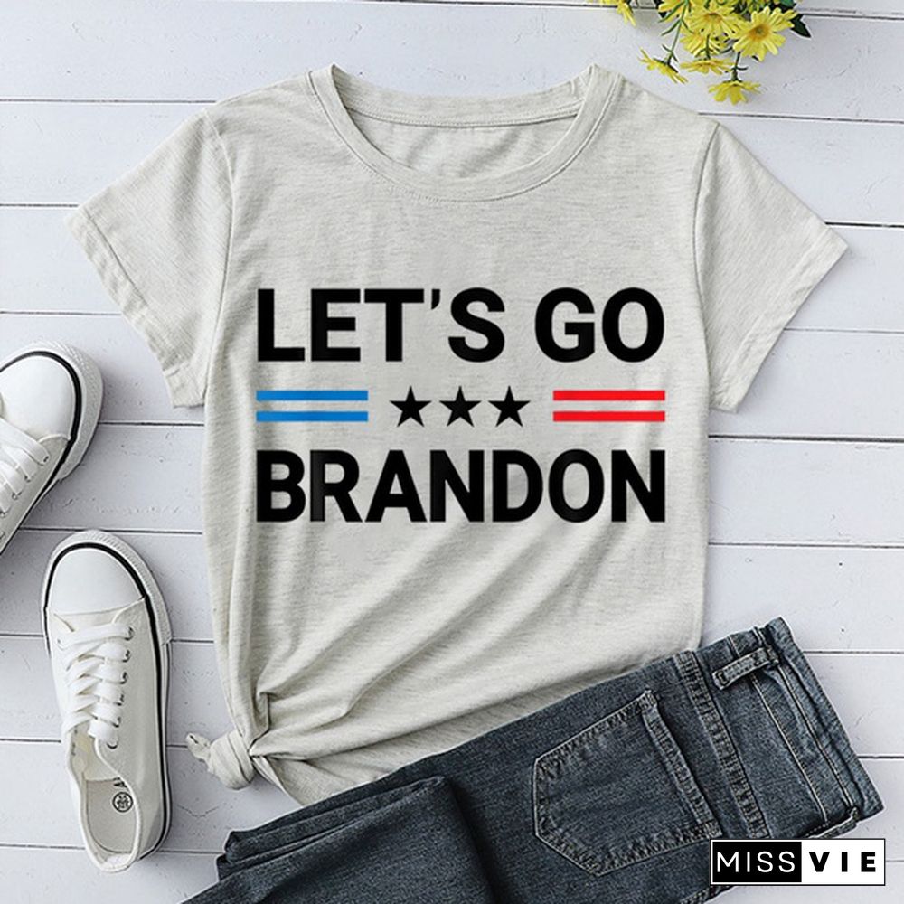 Cute Let's Go Brandon Print T-shirts For Women Summer Lovely Short Sleeve Casual T-shirts Funny Ldies Round Neck Tops