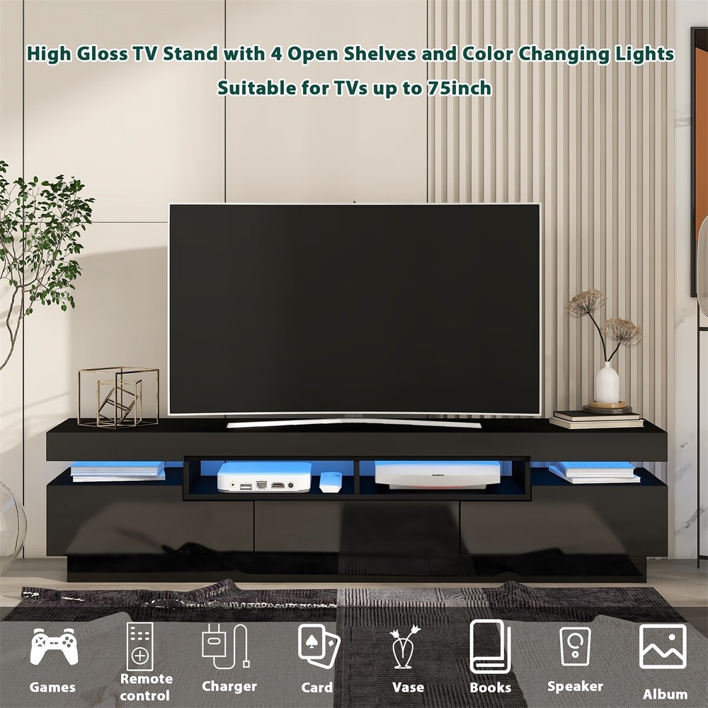 Merax Modern TV Stand with 4 Open Shelves for 75 Inch