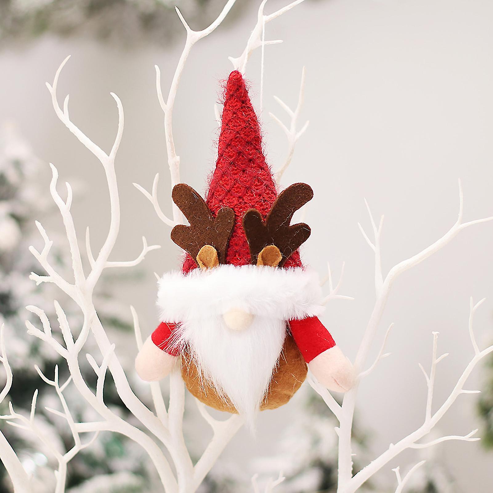 Christmas Plush Doll Long Hat White Whiskers Deer Horn Handmade Gifts Wall Decor Lanyard Hanging