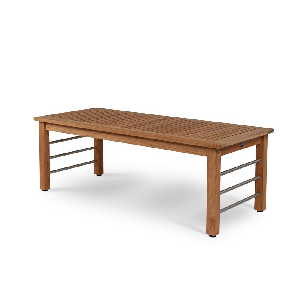 Leon Rectangular Teak Outdoor Coffee Table   21.25 x 16.5 x 48