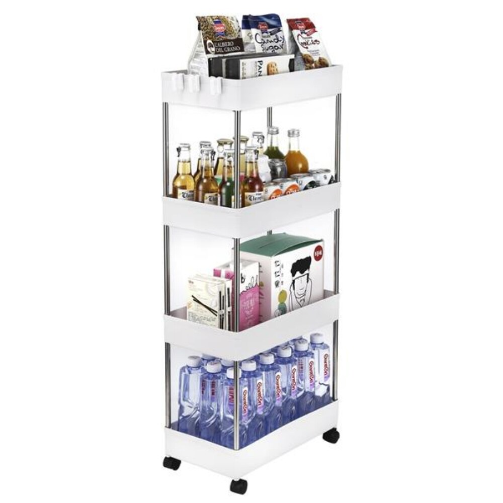 4 Layer Mobile Multi functional Storage Cart Suitable for Kitchen  Bathroom  Laundry Room Narrow Place   (16 x 8.7 x 34.5)\