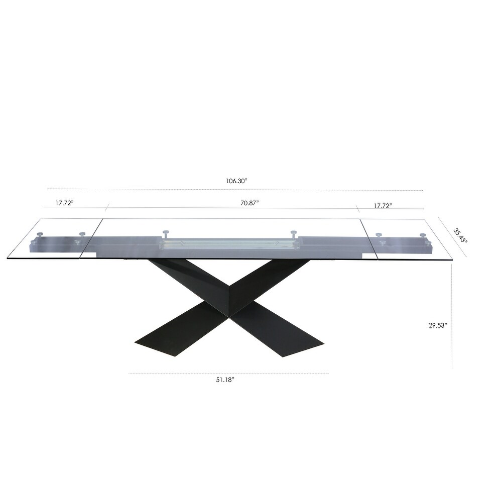 DAVEE Extendable Dining Table with Clear Glass Table Top   106.3*35.43*29.53