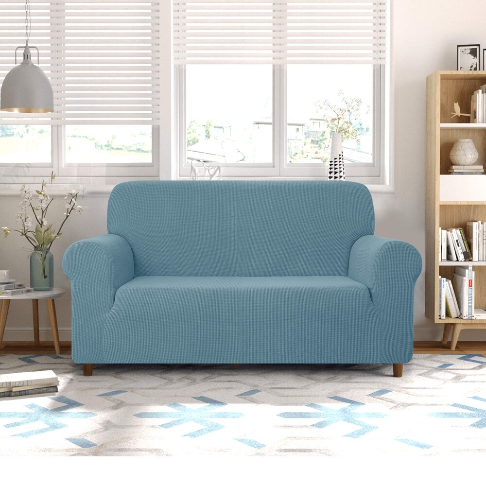 CHUN YI 1 Piece Stretch Loveseat Slipcover Checks Couch Cover