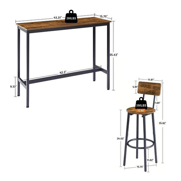 3pcs Industrial Style Bar Table Set with 2 Bar Stools