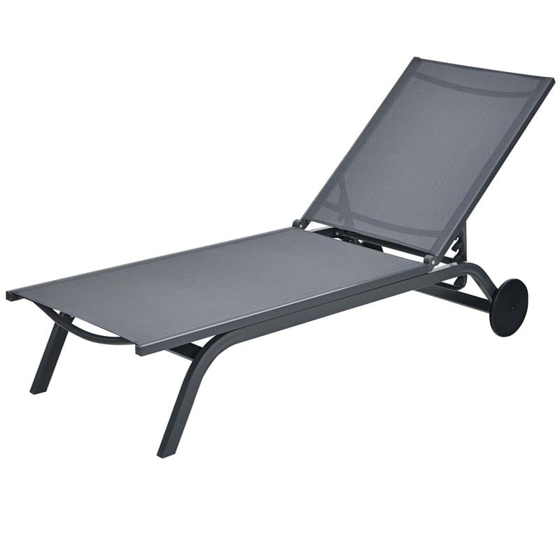 Aluminum Patio Chaise Lounge Chair with Wheels, 6-Position Fabric Outdoor Sun Lounger for Pool Beach Deck Yard