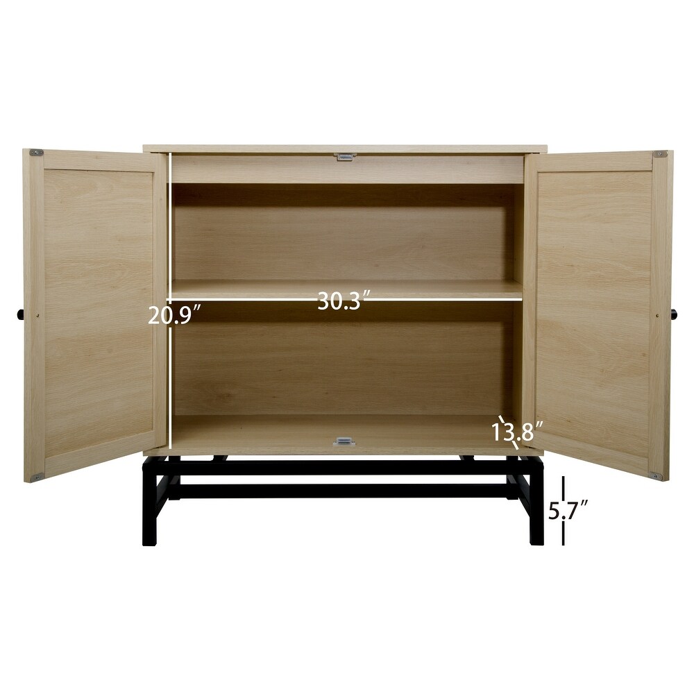 Set of 2 Natural Rattan 2 Door Accent Cabinet with 1 Adjustable Inner Shelves