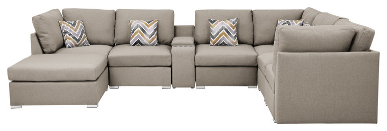 Amira Beige Reversible Modular Sectional Sofa  Usb Console  Ottoman  89820 6A   Contemporary   Sectional Sofas   by Timeout PRO  Houzz