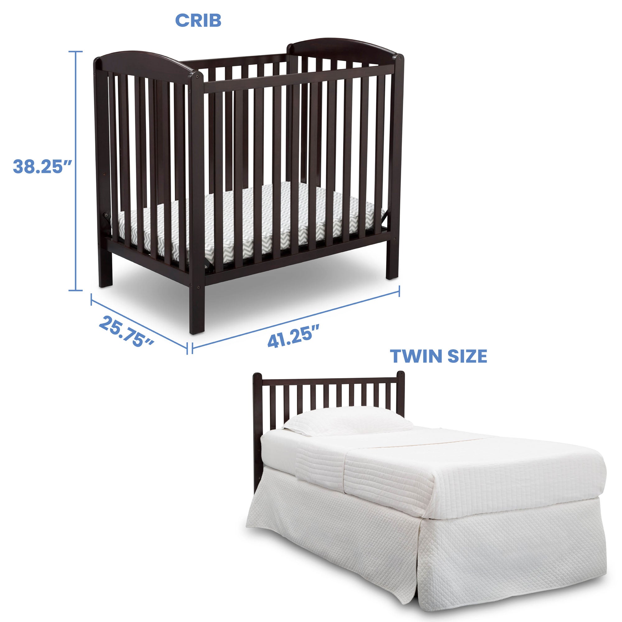 Delta Children Gateway Mini Convertible Baby Crib with 2.75-inch Mattress, Dark Chocolate