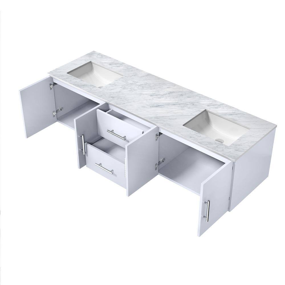 Lexora Geneva 72 in. W x 22 in. D Glossy White Double Bath Vanity and Carrara Marble Top LG192272DMDS000