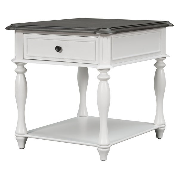 Classic Two-Tone End Table with Open Shelf and Storage Drawer for allway， Foyer， Den， Living Room