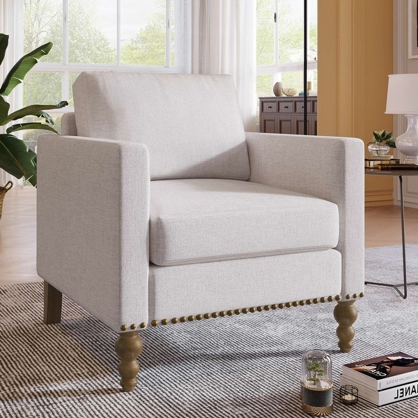 Classic Linen Armchair Accent Chair with Bronze Nailhead Trim