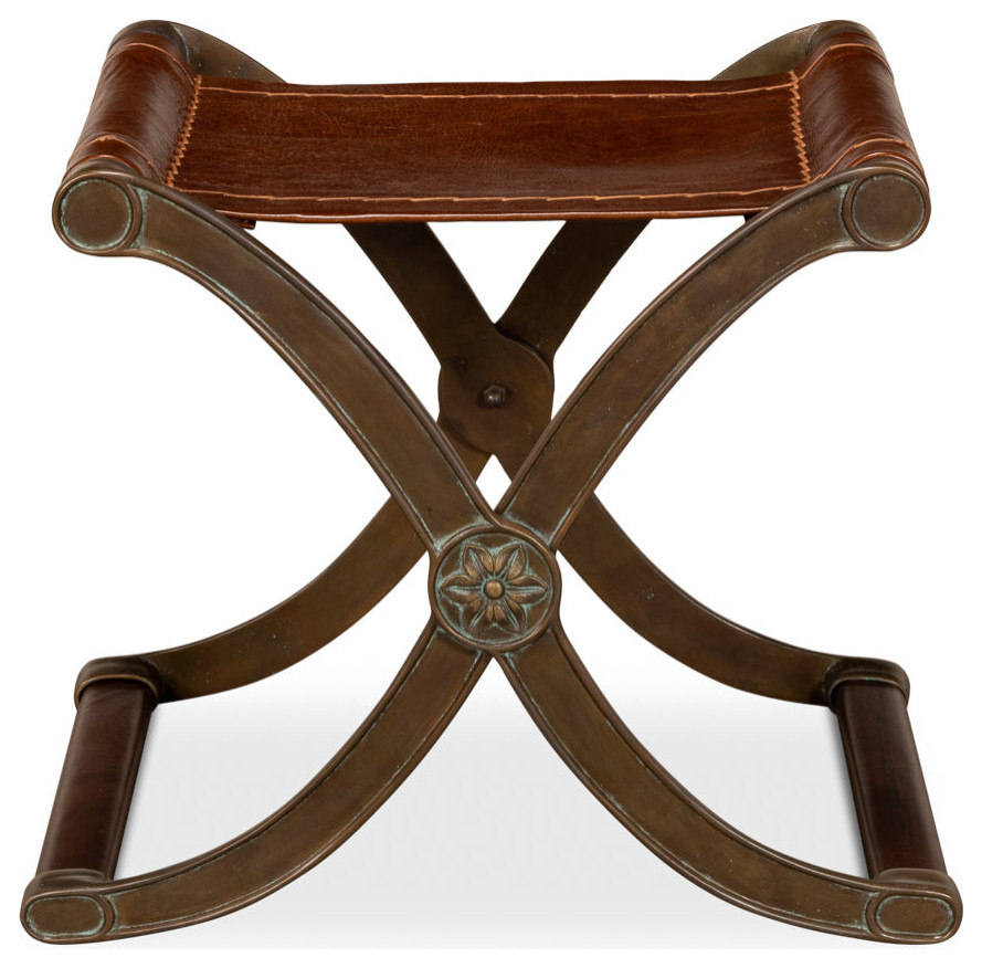 Campaign Leather Folding Stool   Traditional   Footstools And Ottomans   by Sideboards and Things  Houzz