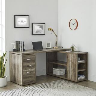 HOMESTOCK Natural L Shaped Desk with Drawers L Shaped Office Desk L Shaped Computer Desk Corner L Desk with Drawers 85424W