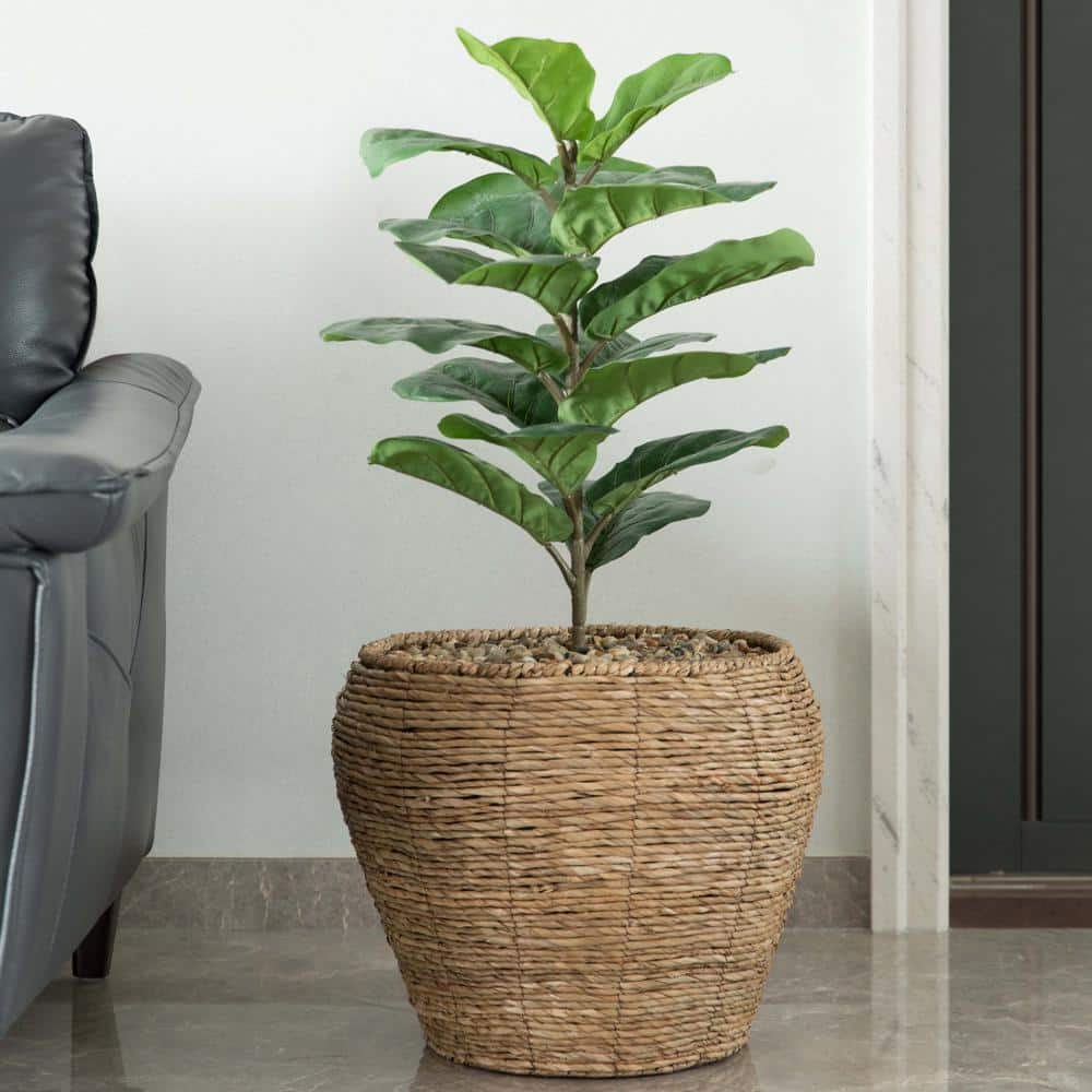 Vintiquewise Large Woven Cattail Leaf Round Flower Pot Planter Basket with Leak-Proof Plastic Lining QI003832.L