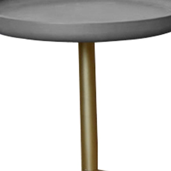 Round Wooden Side Table with Tripod Base， Large， Gold and Gray