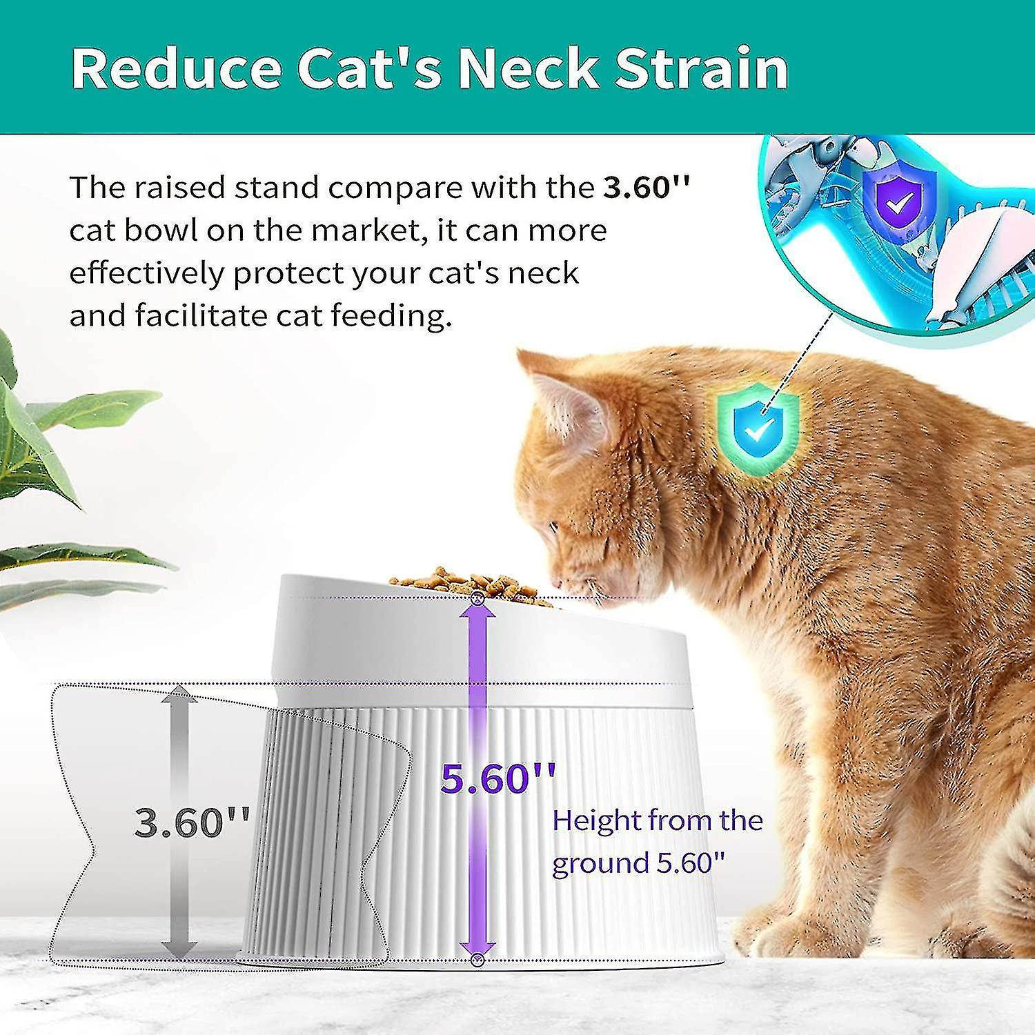 Elevated Cat Food Bowl Super Widen Raised Cat Food Dishes For Protecting Spine， Reliefing Whisker Fa