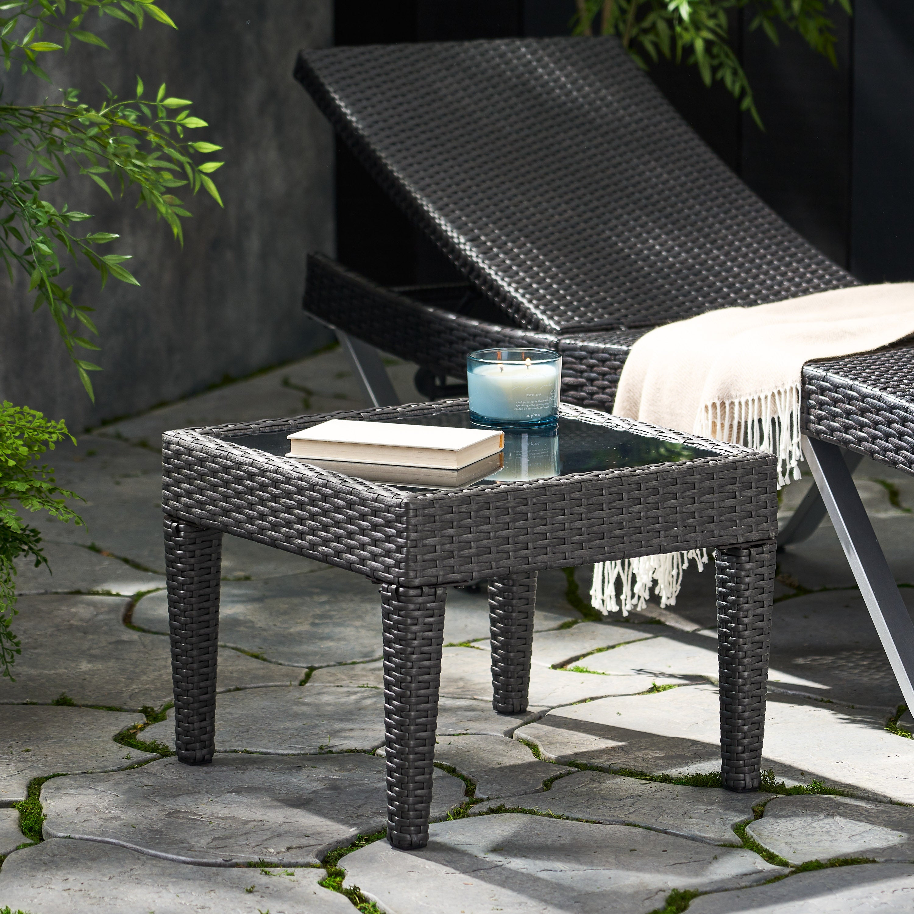 Jermaine Outdoor Grey Wicker Side Table