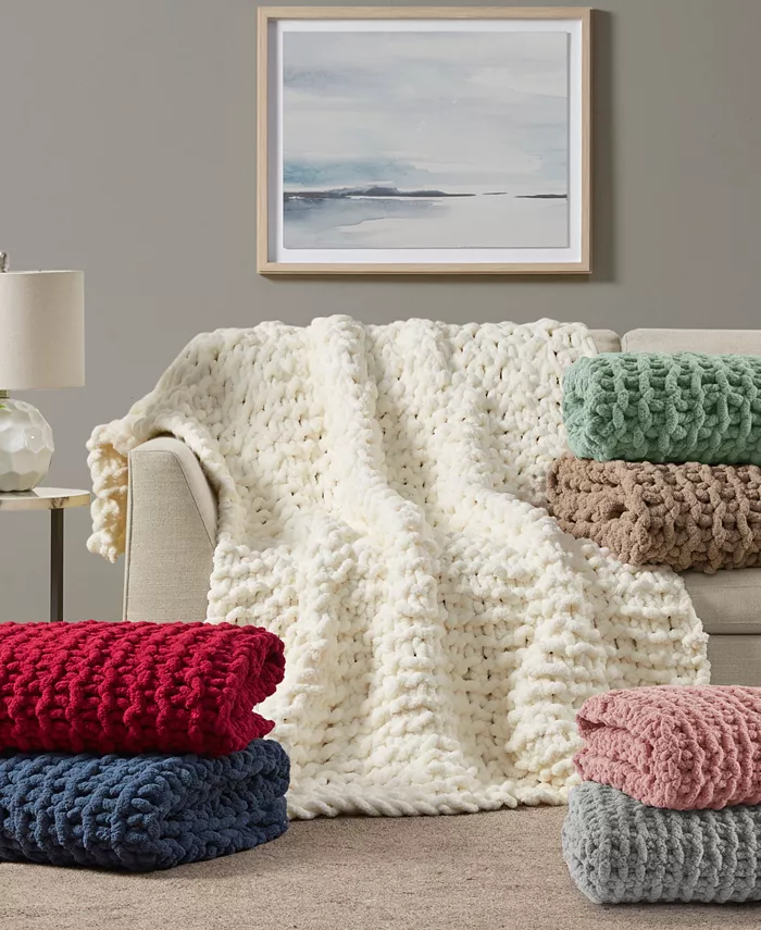 Madison Park Chunky-Knit Chenille Throw， 50